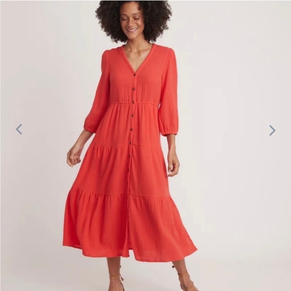 Marine layer Willow Doublecloth Midi Dress in Red